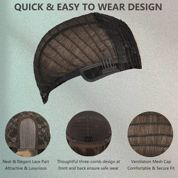 26 Inch  Wavy Ombre Brown Highlights Wig - Picture 4 of 6